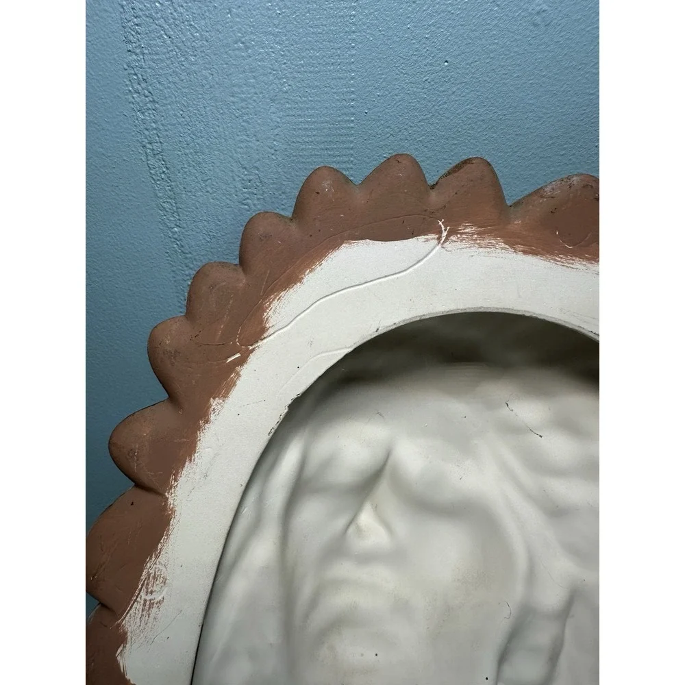 Vintage Native American Indian Plaque Ceramic Art Hand Painted Chief Chipped